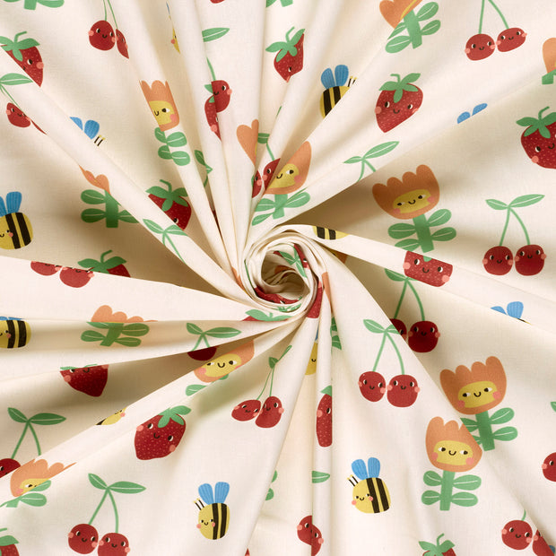 Cotton Poplin fabric Off White printed 
