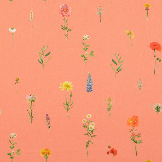 cretonne fabric Flowers coral