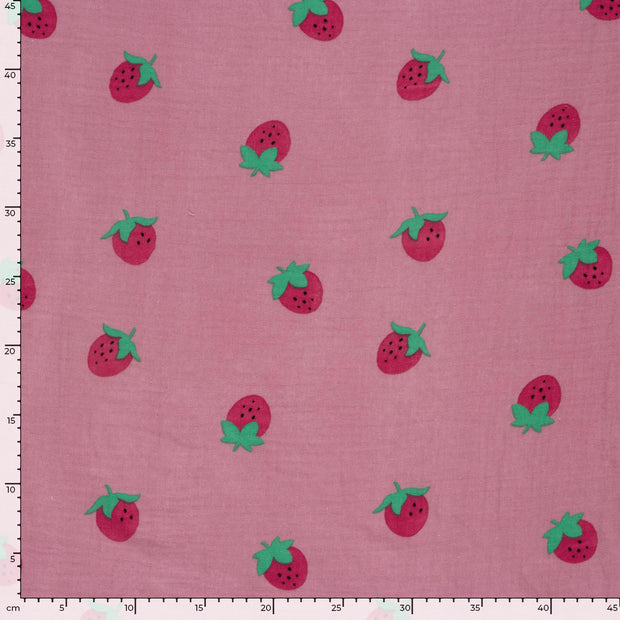 Muslin fabric Strawberries Pink