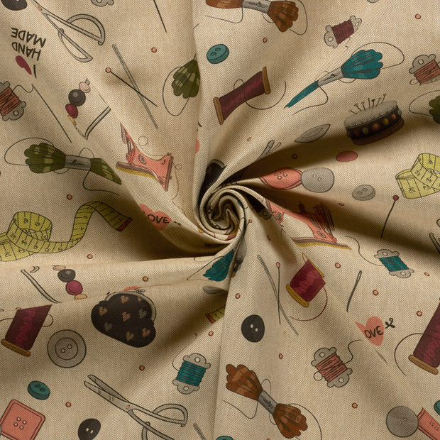 Linen Look fabric Pink digital printed 