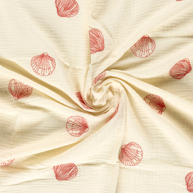 Double gaze tissu Rouge brodé 