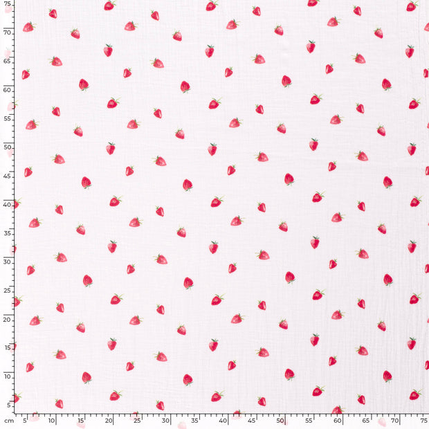 Double gaze tissu fruits Blanc