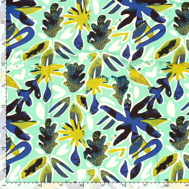 Viscose Poplin fabric Flowers Mint