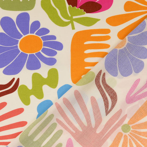 Popeline de Viscose tissu blanc imprimé 